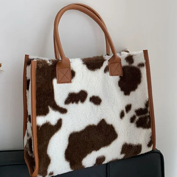 Brown Cow Print Tote Bag - Picture 4 of 12
